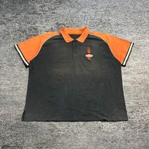 Vintage Harley Davidson Polo Shirt Mens XXL Black Orange Distressed